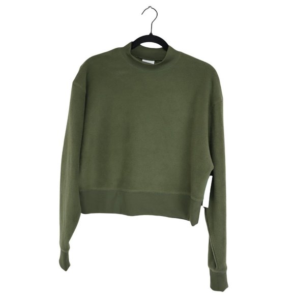 NEW Abound XS Mock Neck Long Sleeve Cropped Fleece Pullover Blouse Top Olive - Picture 3 of 6
